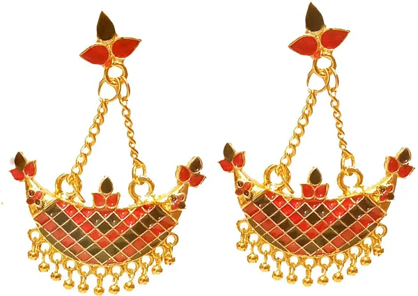 (Pack_Of_2)_Assamese_Traditional_Copper_Gold_Plated_Red_Black_Colour_Jhumki_Earring_For_Girls_&_Women